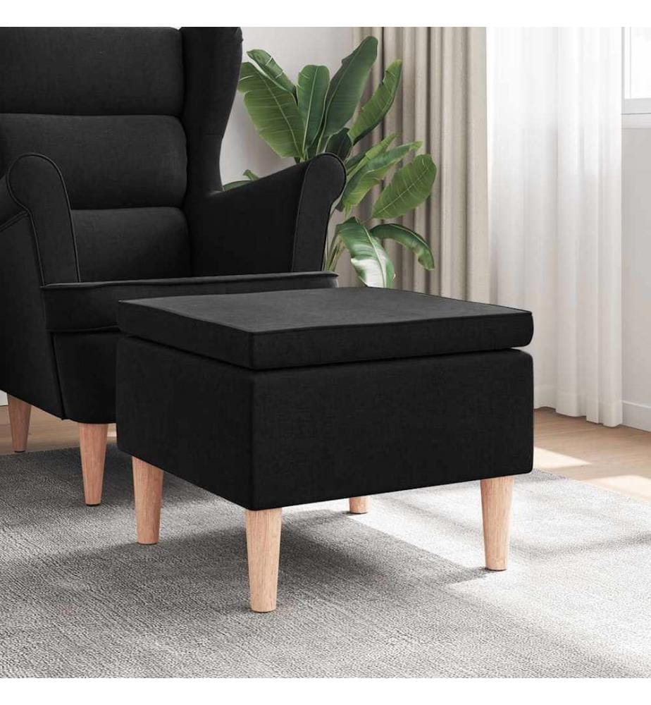 Hocker mit Holzbeinen Schwarz Stoff
