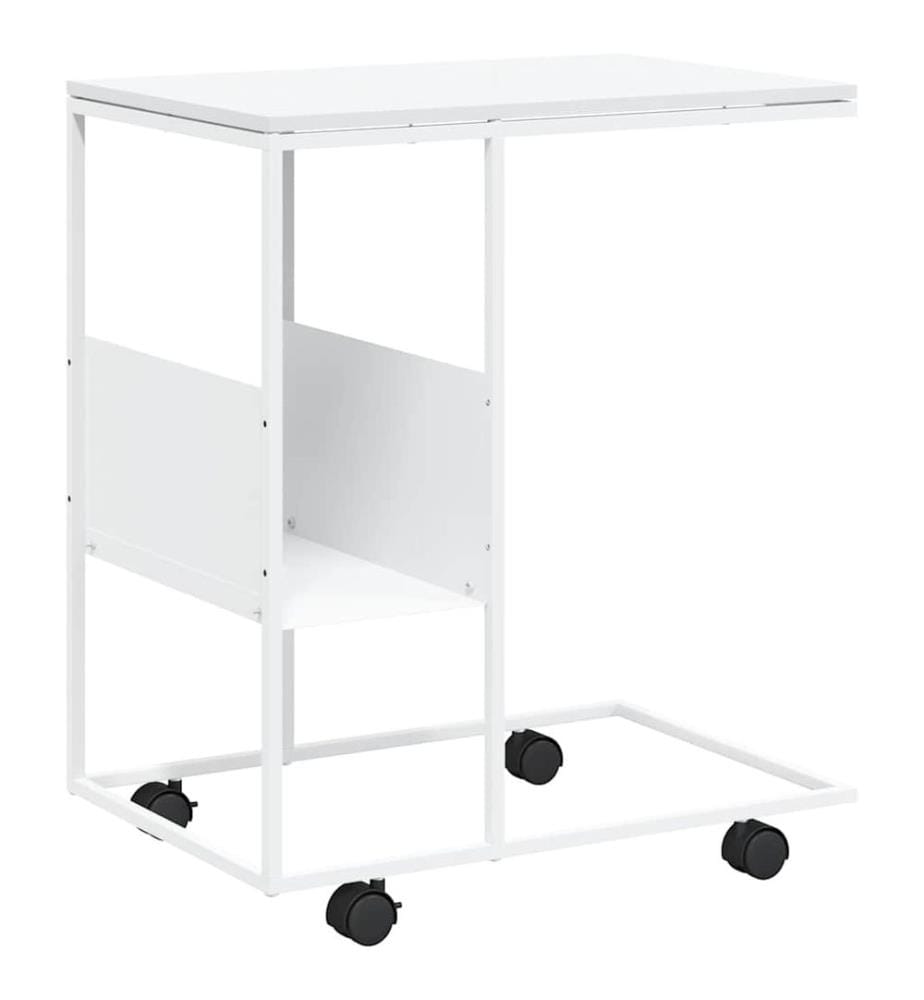 Table d'appoint avec roues blanc 55x36x63,5cm bois d'ingénierie
