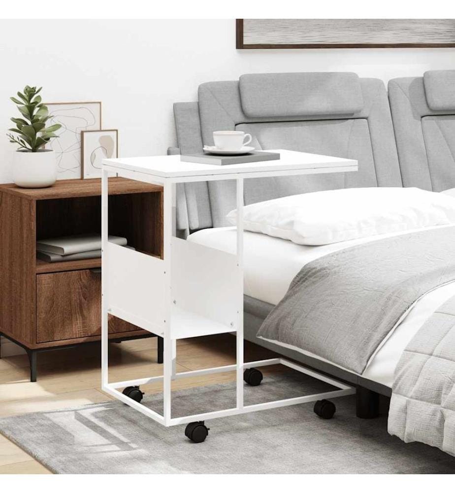 Table d'appoint avec roues blanc 55x36x63,5cm bois d'ingénierie