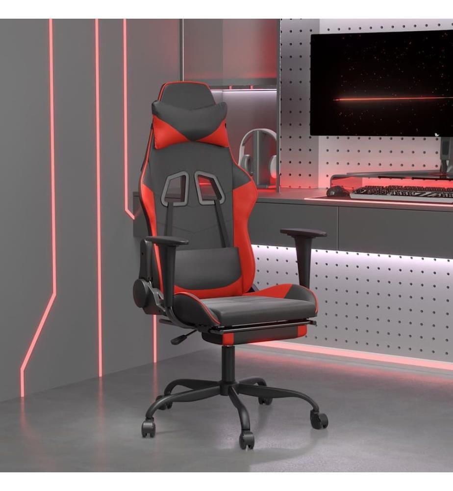 Gaming-Stuhl mit Massage & Fussstütze Schwarz & Rot Kunstleder