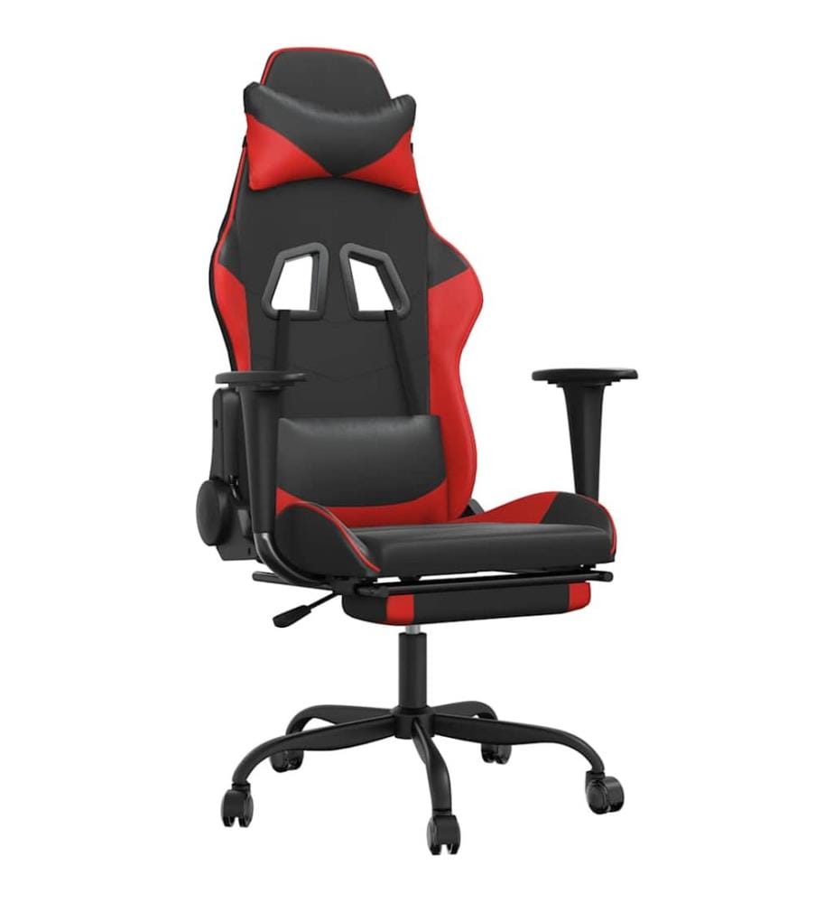 Gaming-Stuhl mit Massage & Fussstütze Schwarz & Rot Kunstleder