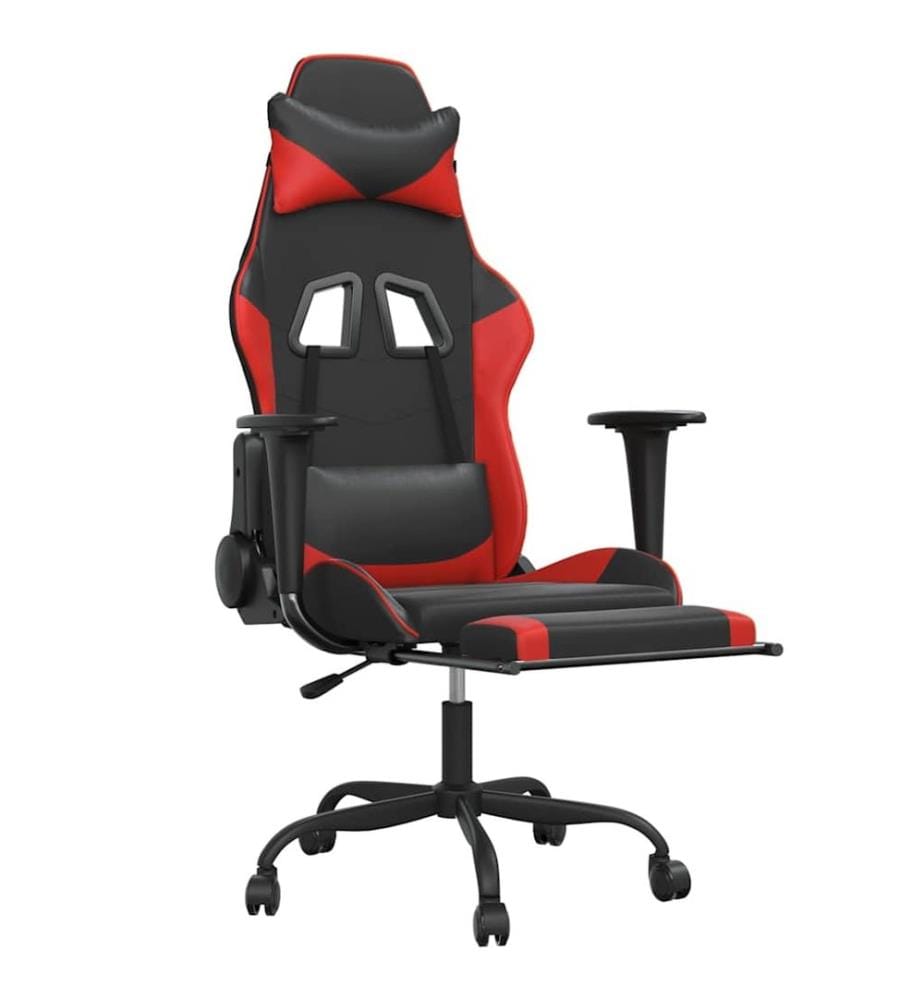 Gaming-Stuhl mit Massage & Fussstütze Schwarz & Rot Kunstleder