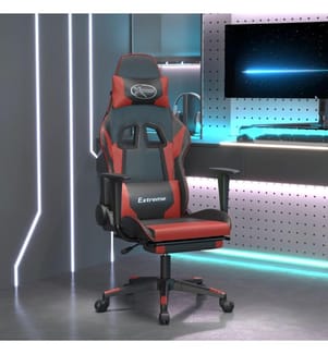 Gaming-Stuhl mit Massage & Fussstütze Schwarz Weinrot Kunstleder