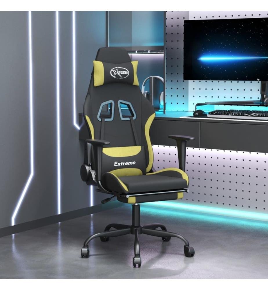 Chaise de jeu de massage avec repose-pied Noir et vert clair