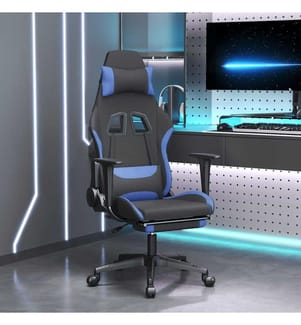 Gaming-Stuhl mit Massage & Fussstütze Schwarz und Blau Stoff
