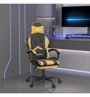 Gaming-Stuhl mit Fussstütze Drehbar Schwarz & Golden Kunstleder