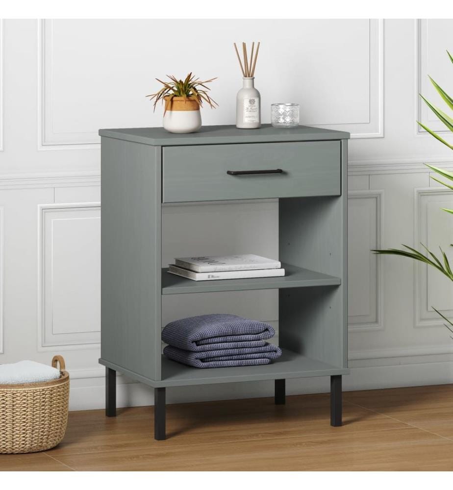 Armoire console avec pieds en métal Gris Bois pin massif OSLO