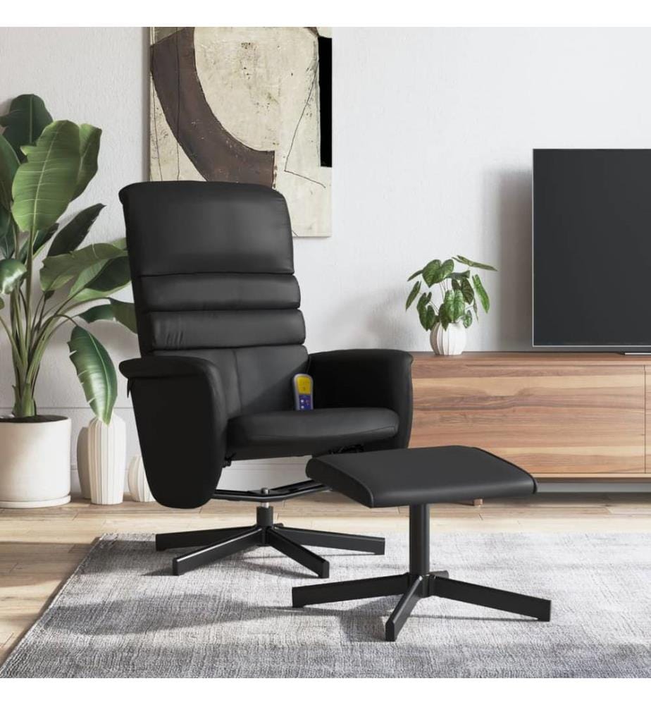 Massagesessel mit Fusshocker Schwarz Kunstleder