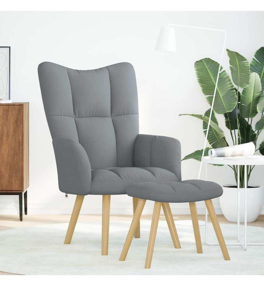 Relaxsessel mit Hocker Hellgrau Stoff