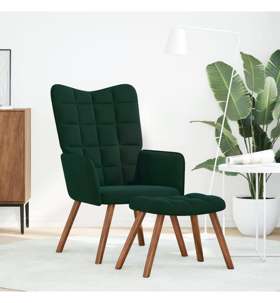 Relaxsessel mit Hocker Dunkelgrün Samt