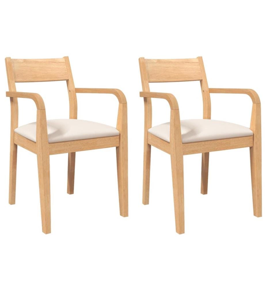 Chaises à manger coussins 2 pcs naturel bois massif caoutchouc