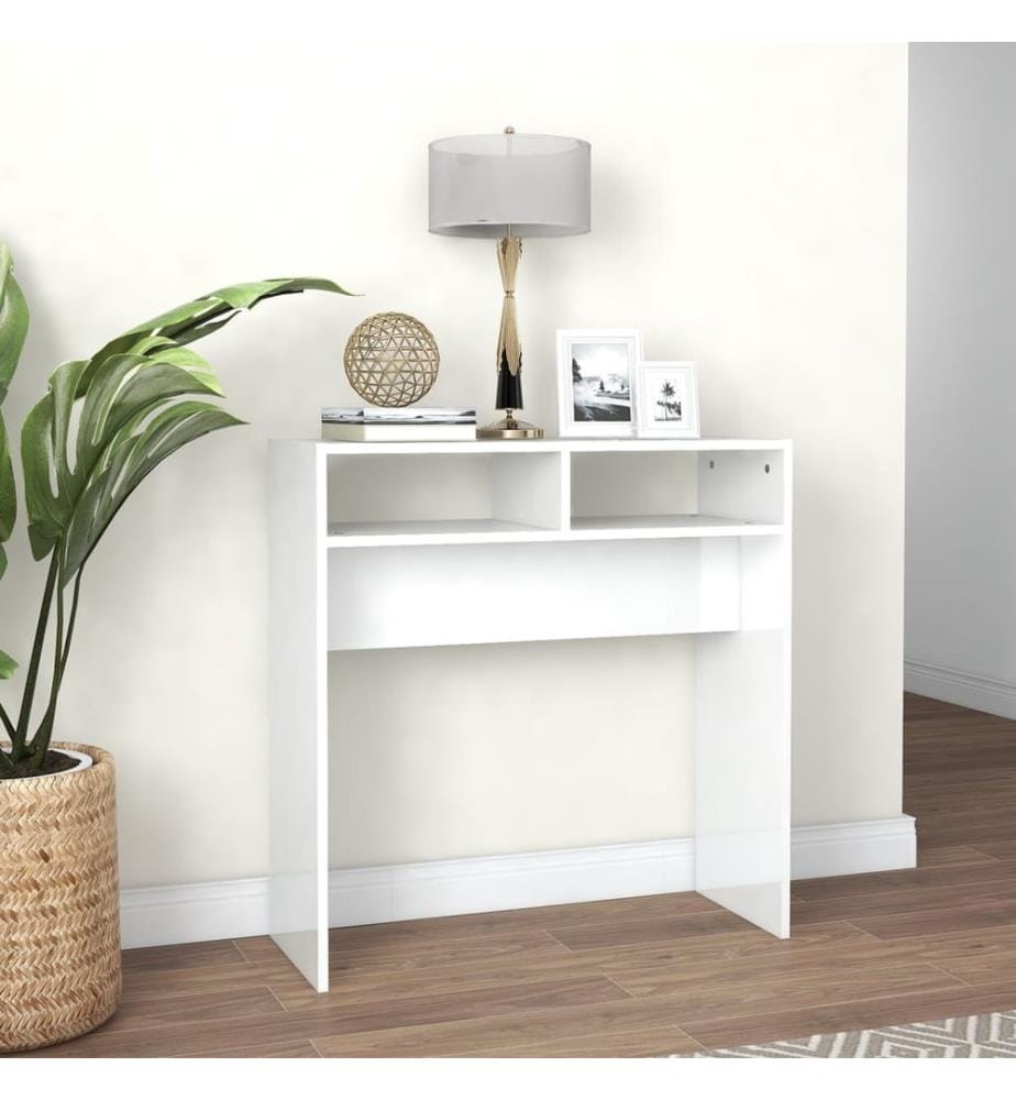 Table console Blanc brillant 78x30x80 cm Aggloméré