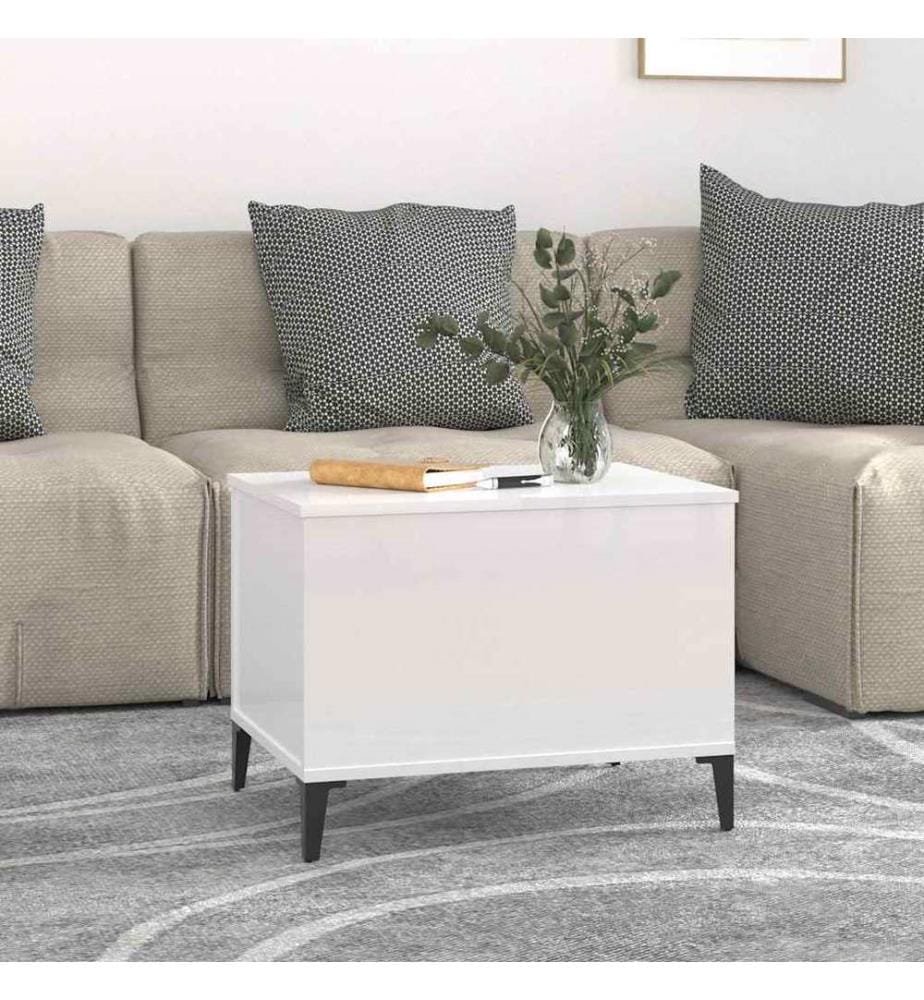 Table basse Blanc brillant 60x44,5x45 cm Bois d'ingénierie