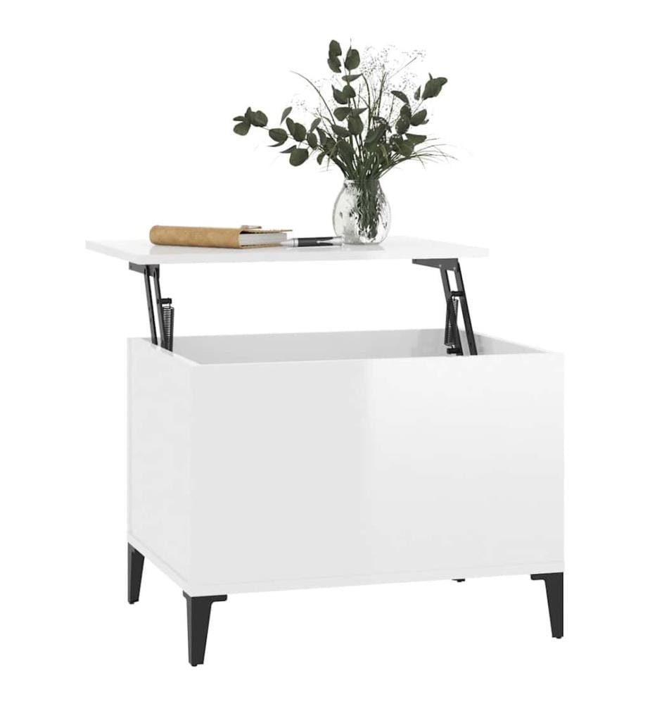 Table basse Blanc brillant 60x44,5x45 cm Bois d'ingénierie