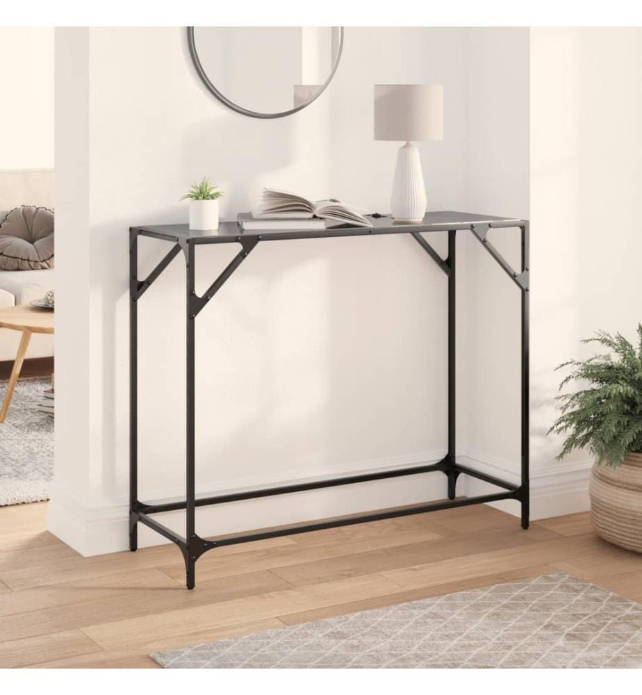 Table console avec dessus en verre noir 98x35x81 cm acier