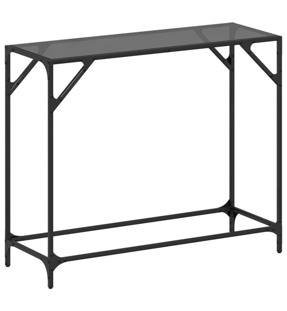 Table console avec dessus en verre noir 98x35x81 cm acier