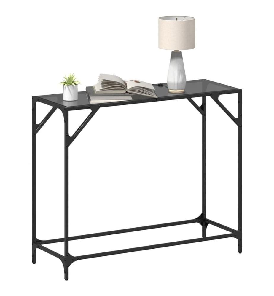 Table console avec dessus en verre noir 98x35x81 cm acier