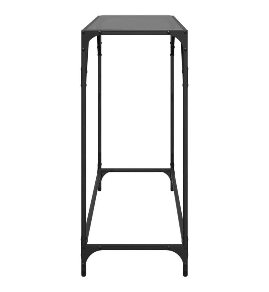 Table console avec dessus en verre noir 98x35x81 cm acier