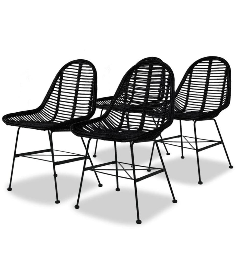 Esszimmerstühle 4 Stk. Natur Rattan Schwarz