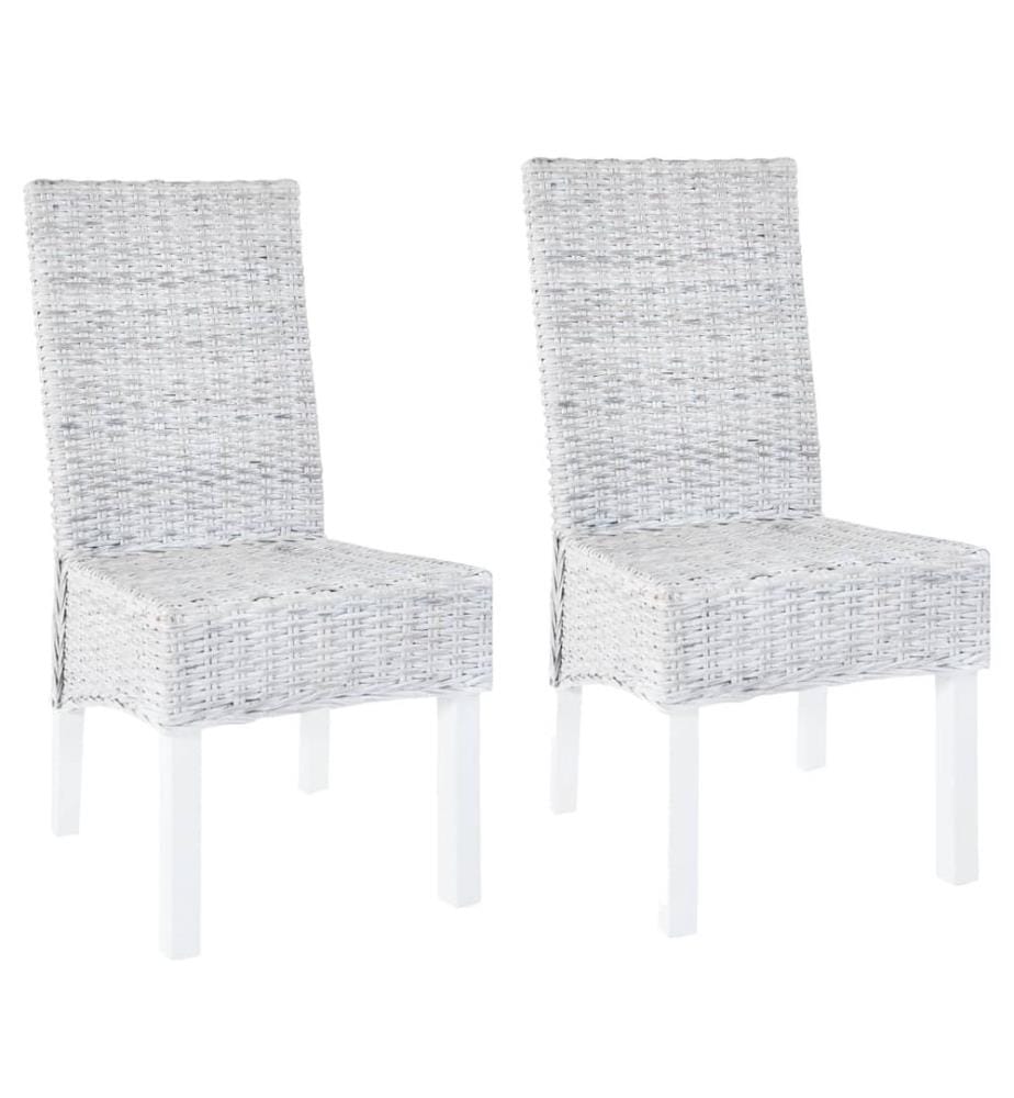 Esszimmerstühle 2 Stk. Hellbraun Kubu-Rattan und Mahagoniholz