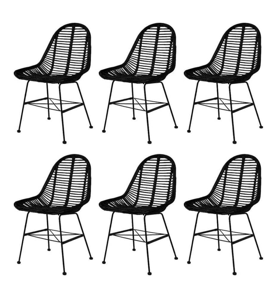 Esszimmerstühle 6 Stk. Schwarz Natur Rattan