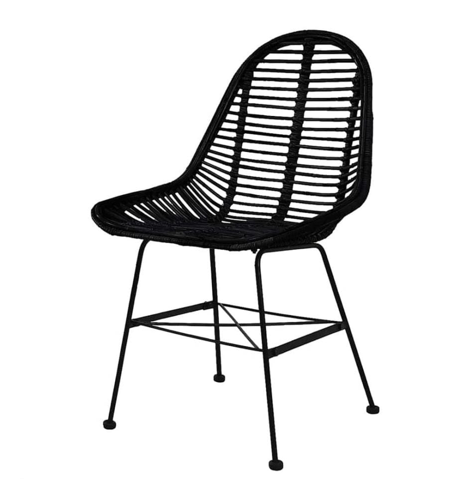 Esszimmerstühle 6 Stk. Schwarz Natur Rattan