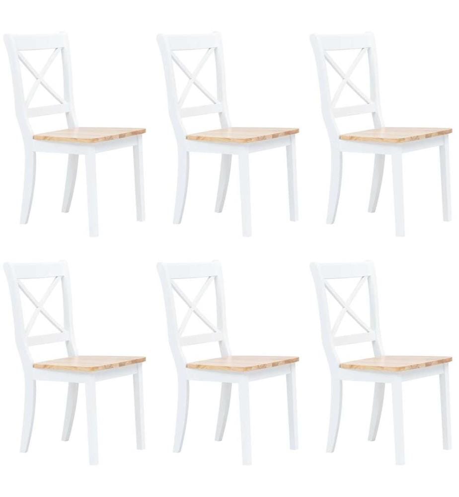 Chaises à manger lot de 6 blanc et bois clair bois hévéa massif
