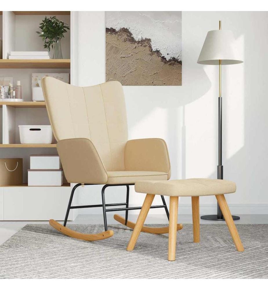 Schaukelsessel mit Hocker Creme Stoff