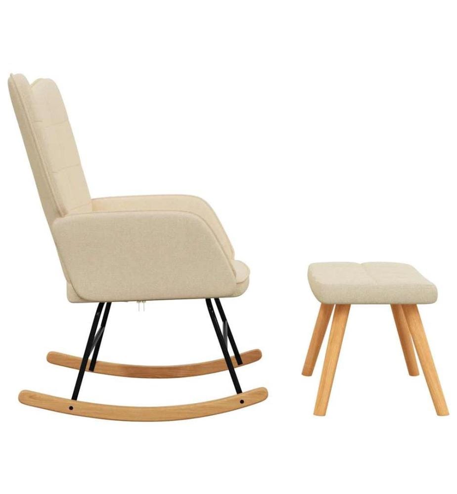 Schaukelsessel mit Hocker Creme Stoff
