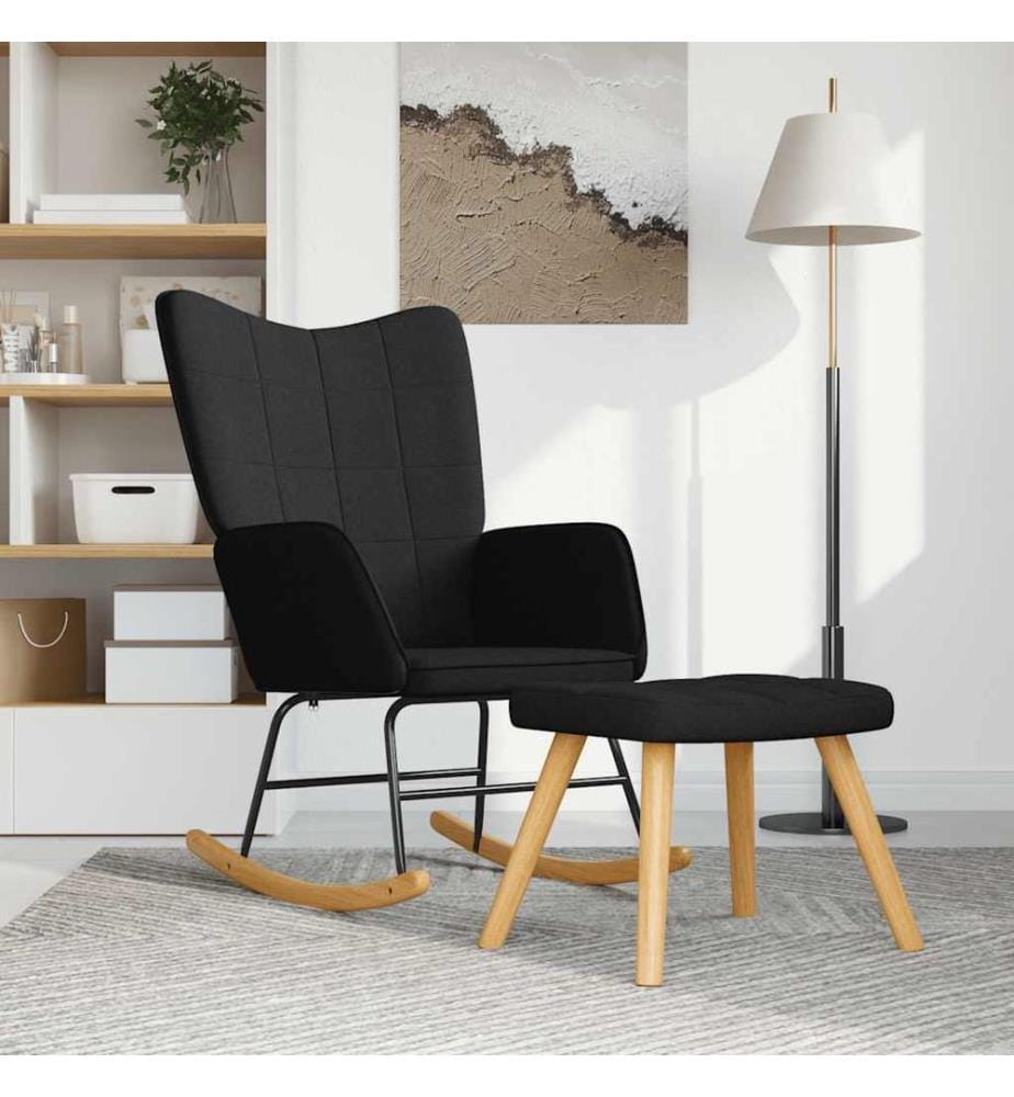 Schaukelsessel mit Hocker Schwarz Stoff