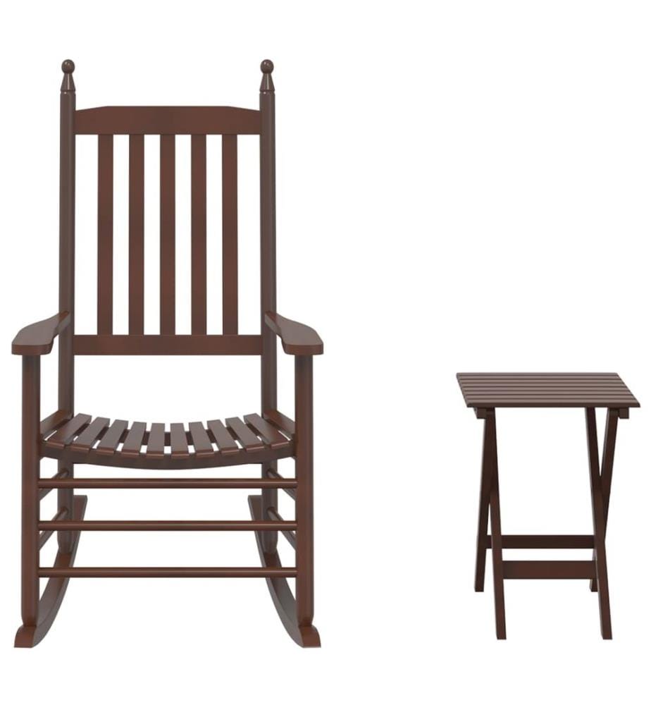 Chaise à bascule avec table pliable marron bois massif peuplier