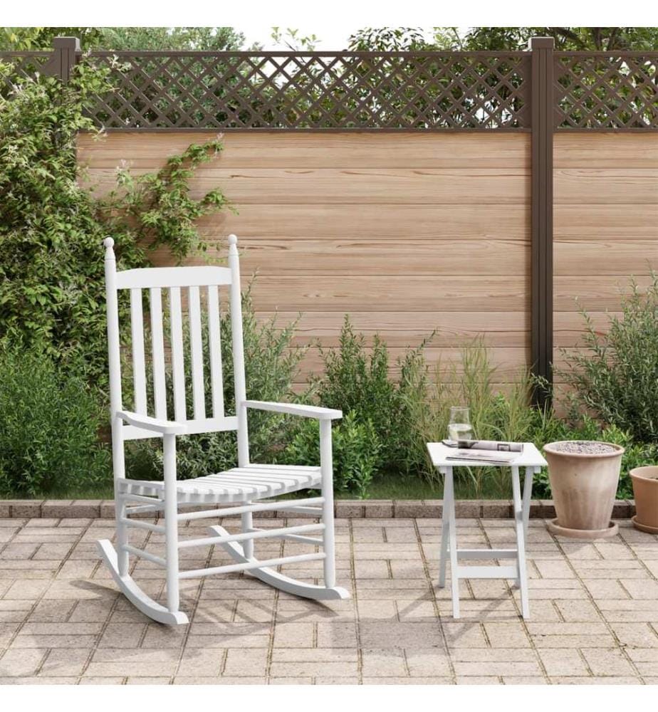 Chaise à bascule avec table pliable blanc bois massif peuplier