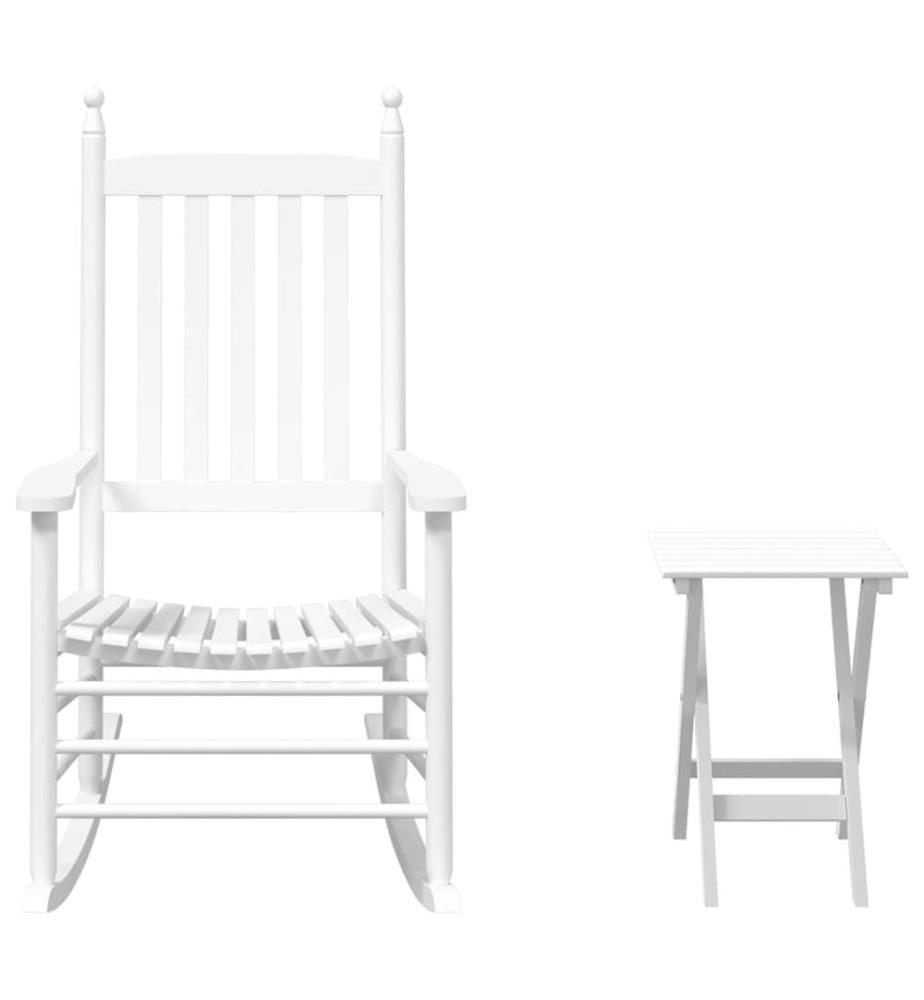 Chaise à bascule avec table pliable blanc bois massif peuplier