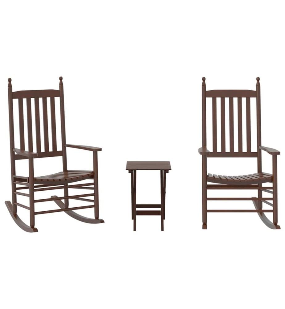 Chaises à bascule lot de 2 table pliable marron massif peuplier