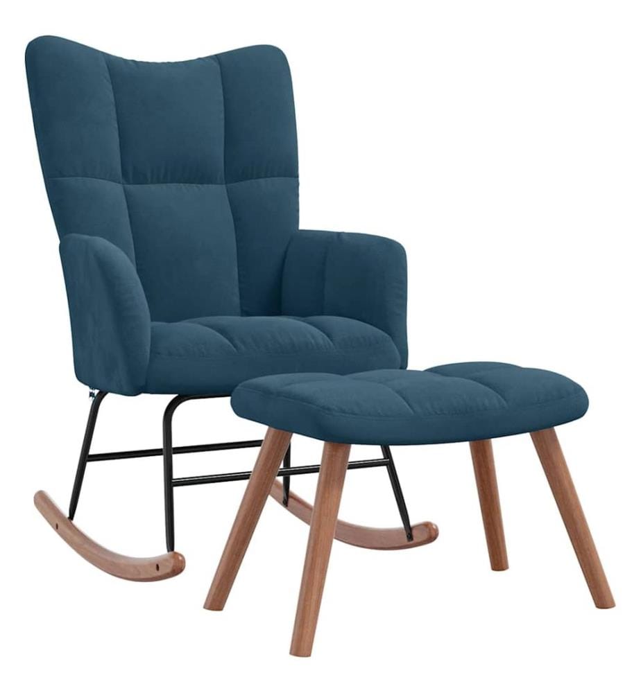 Schaukelstuhl mit Hocker Blauer Samt