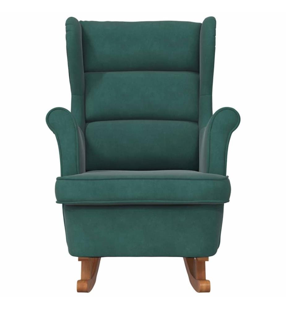 Fauteuil à bascule à oreilles en velours vert foncé bois massif