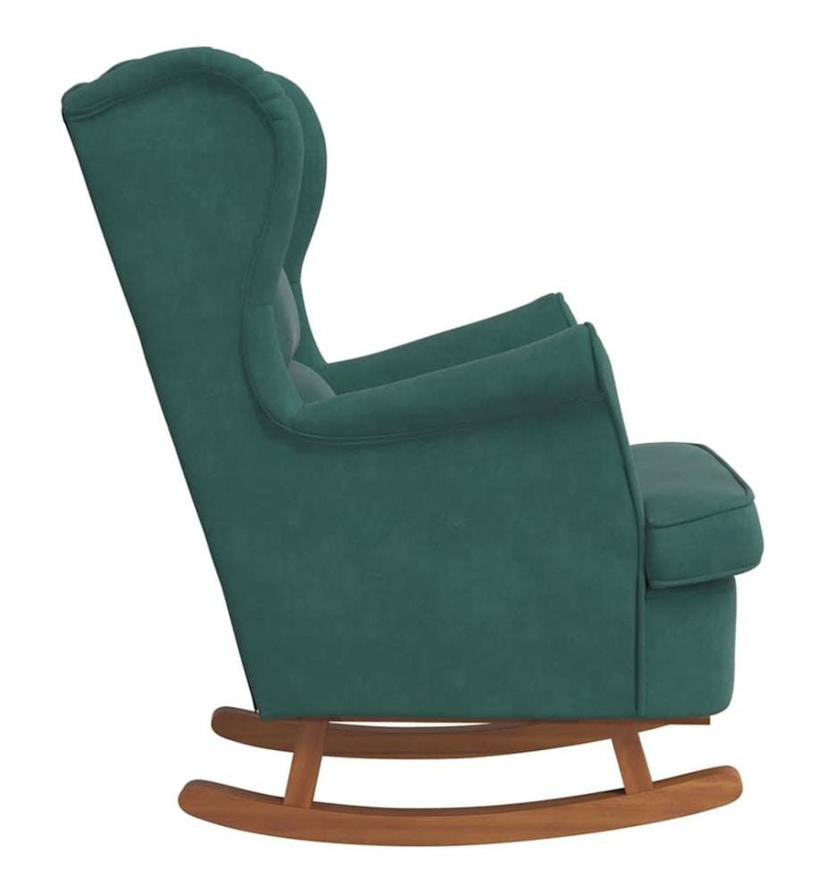 Fauteuil à bascule à oreilles en velours vert foncé bois massif