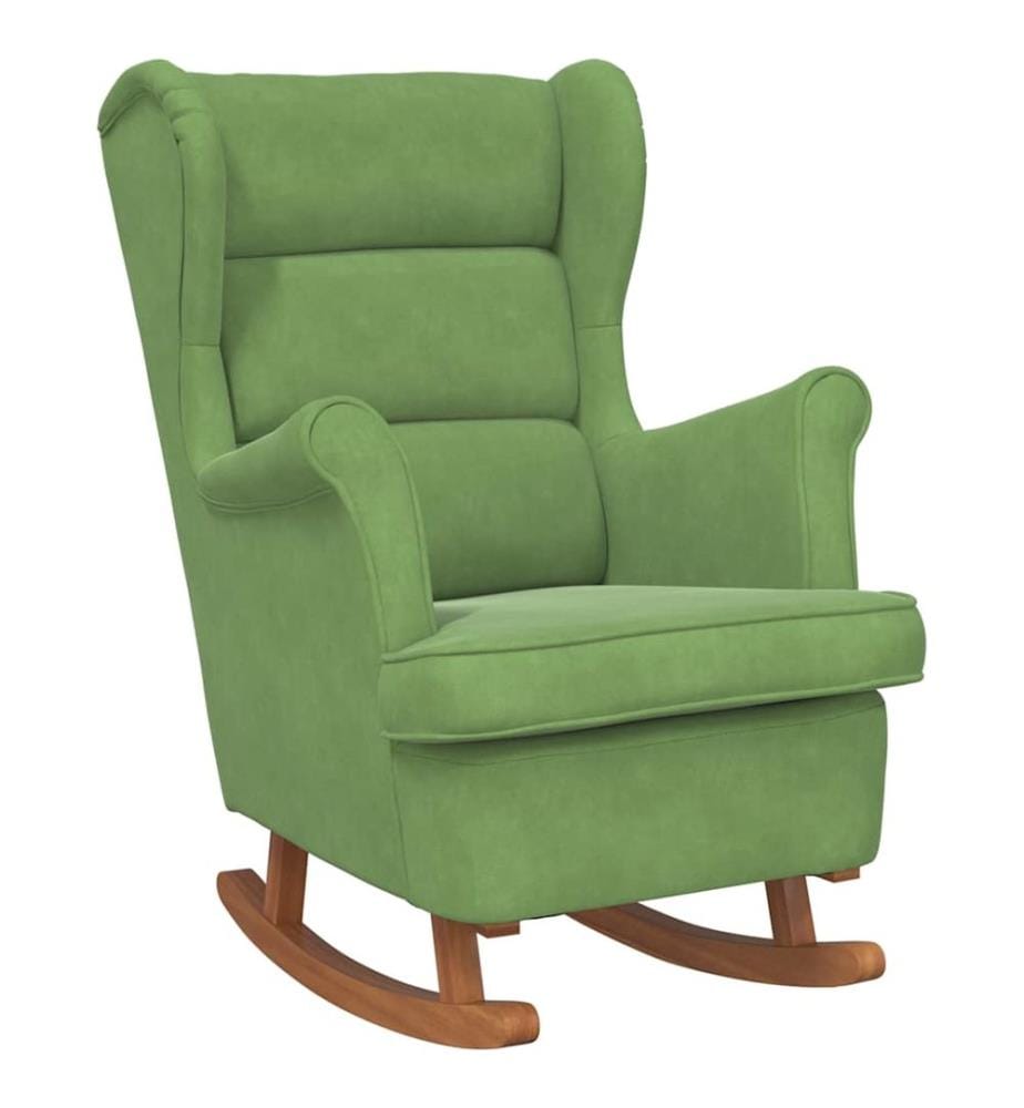 Fauteuil à bascule à oreilles en velours vert clair bois massif