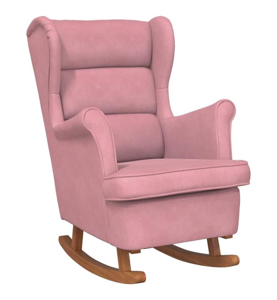 Fauteuil à bascule à oreilles en velours rose bois massif
