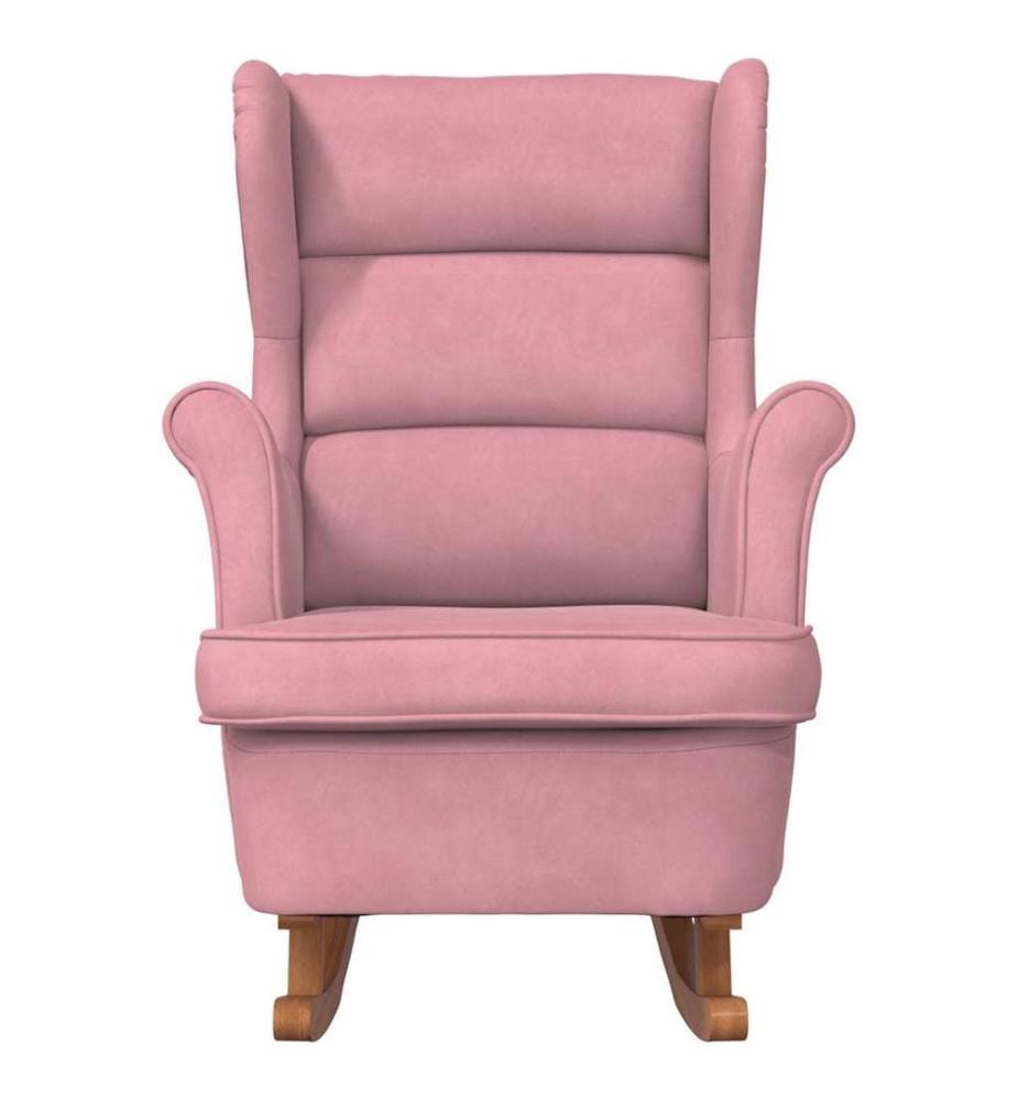 Fauteuil à bascule à oreilles en velours rose bois massif