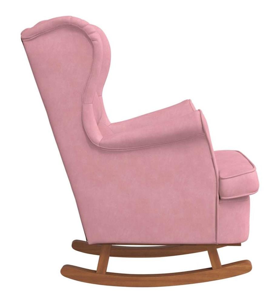 Fauteuil à bascule à oreilles en velours rose bois massif