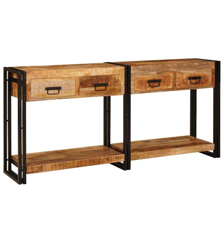 Tables console avec tiroir 2 pcs Marron Bois de mangue massif