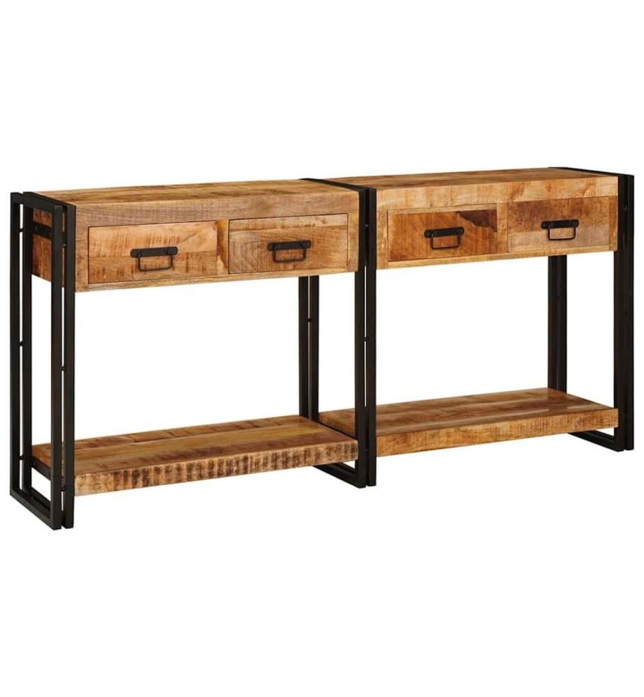 Tables console avec tiroir 2 pcs Marron Bois de mangue massif
