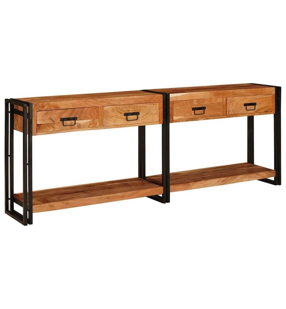 Tables console avec tiroir 2 pcs Marron Bois d'Acacia Massif