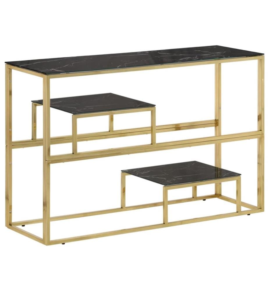 Table console doré acier inoxydable et verre trempé