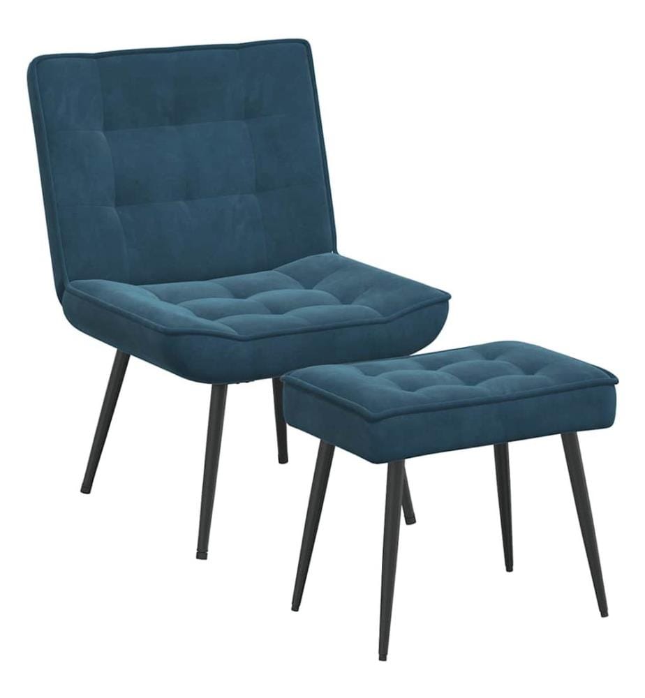 Relaxsessel mit Hocker Blau Samt