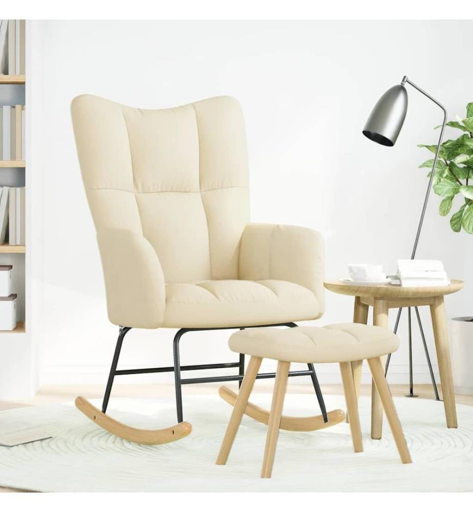 Chaise à bascule avec repose-pied Crème Tissu