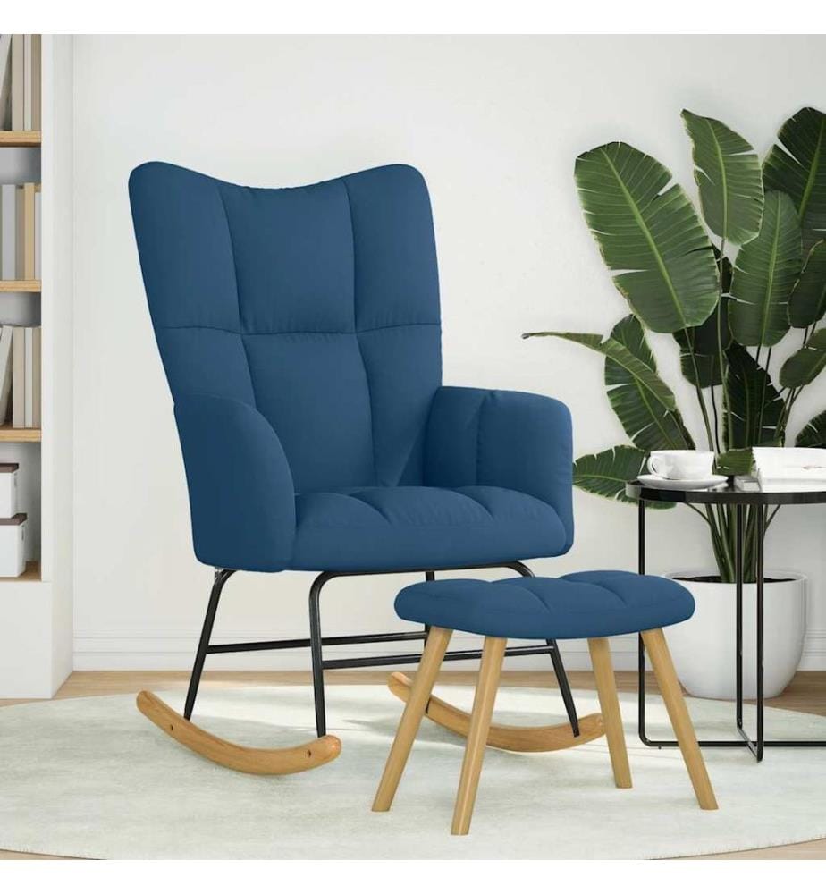 Chaise à bascule avec repose-pied Bleu Tissu