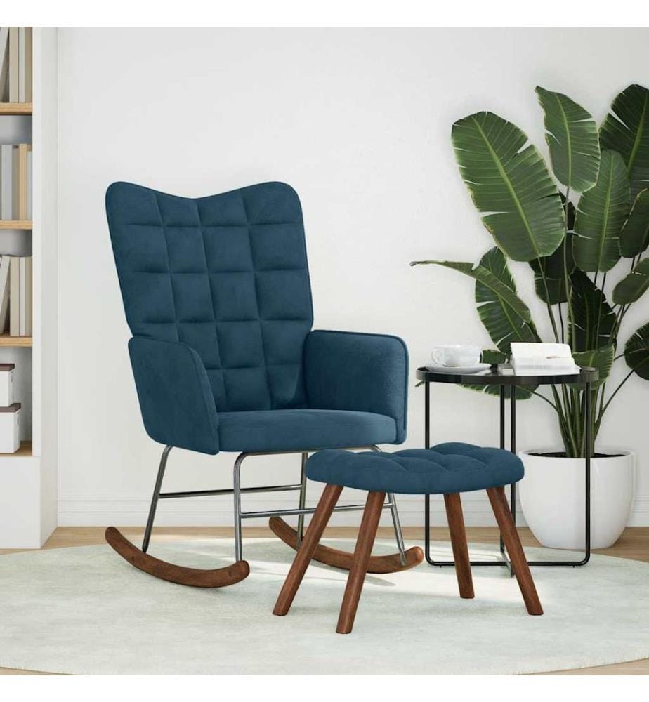 Schaukelstuhl mit Hocker Blauer Samt