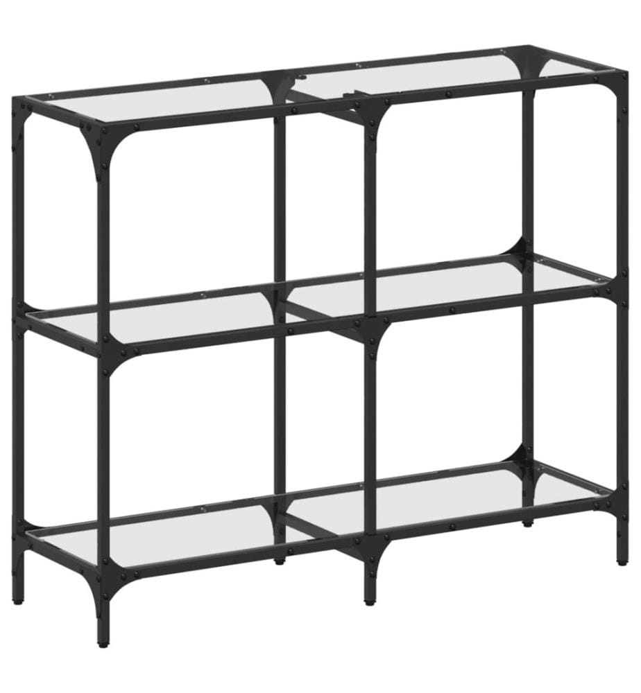 Table console avec dessus en verre transparent 98x30x81cm acier